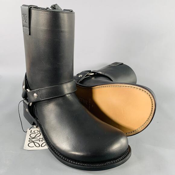 LOEWE Size 9 Campo Black Silver Harness Leather Pull On Boots - Picture 5 of 9